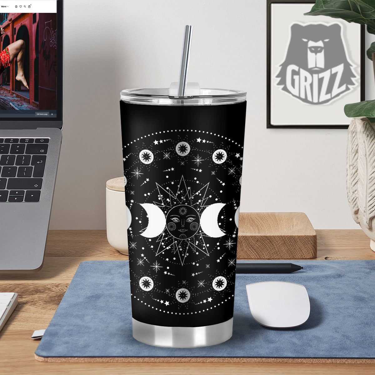 Wicca Magical White And Black Print Tumbler-grizzshop