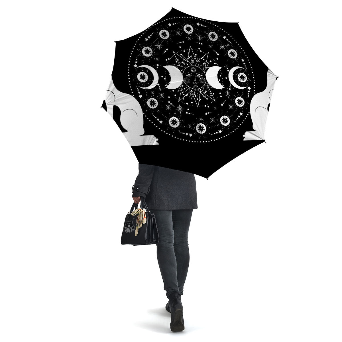 Wicca Magical White And Black Print Umbrella-grizzshop