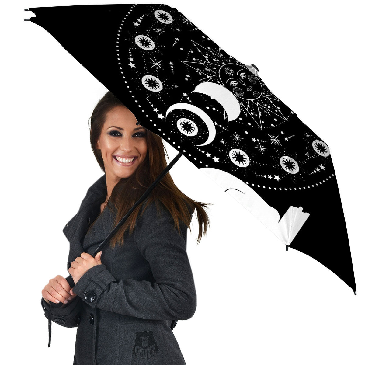 Wicca Magical White And Black Print Umbrella-grizzshop