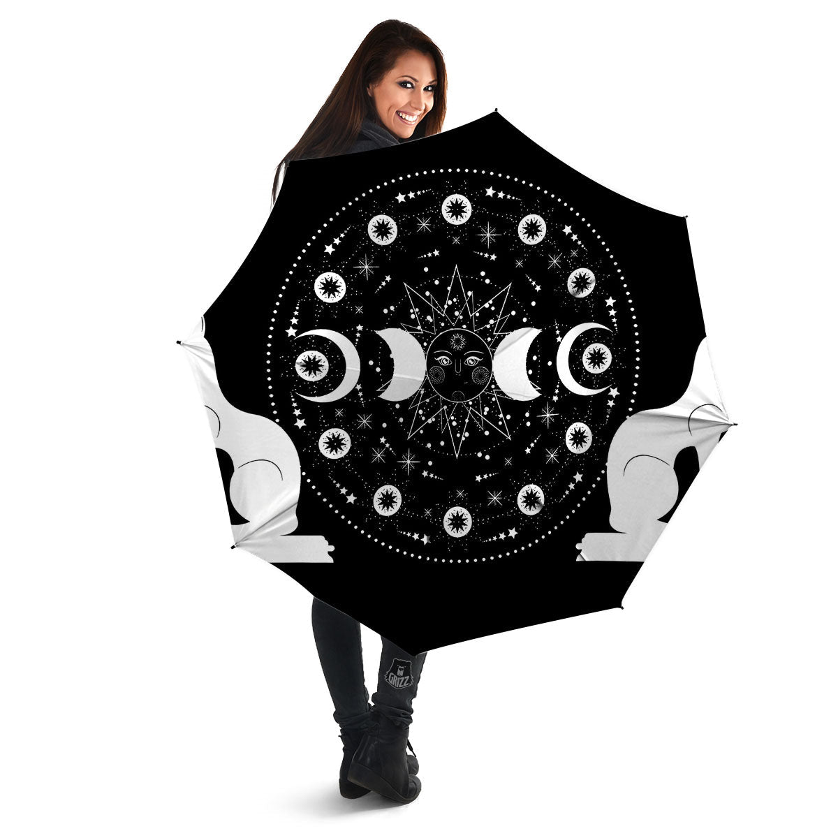 Wicca Magical White And Black Print Umbrella-grizzshop