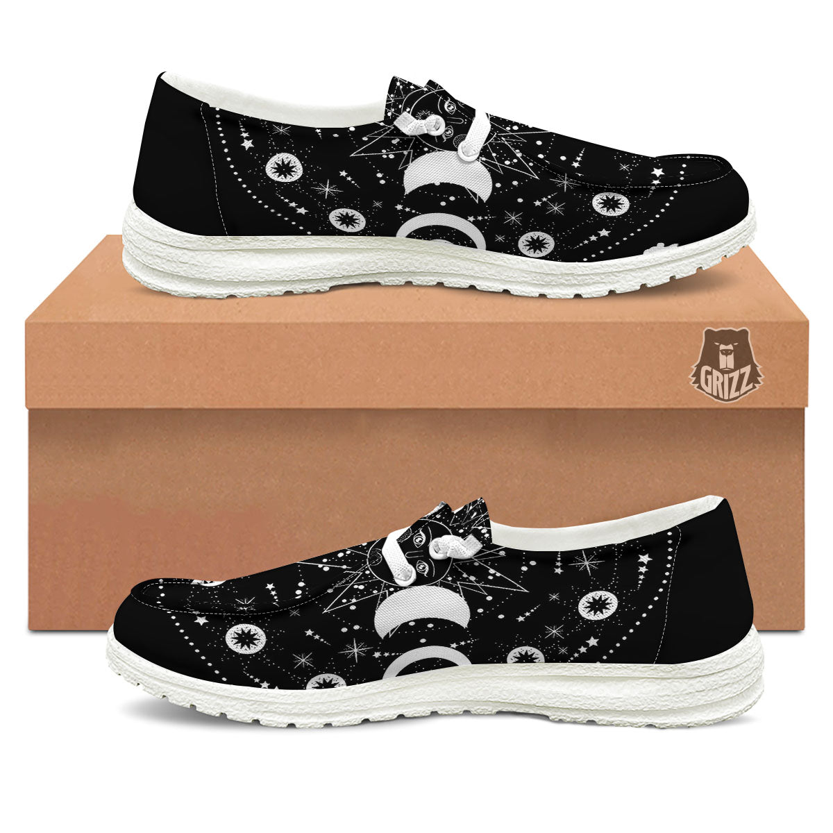 Wicca Magical White And Black Print White Loafers-grizzshop