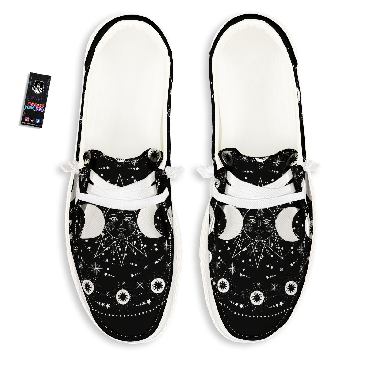 Wicca Magical White And Black Print White Loafers-grizzshop