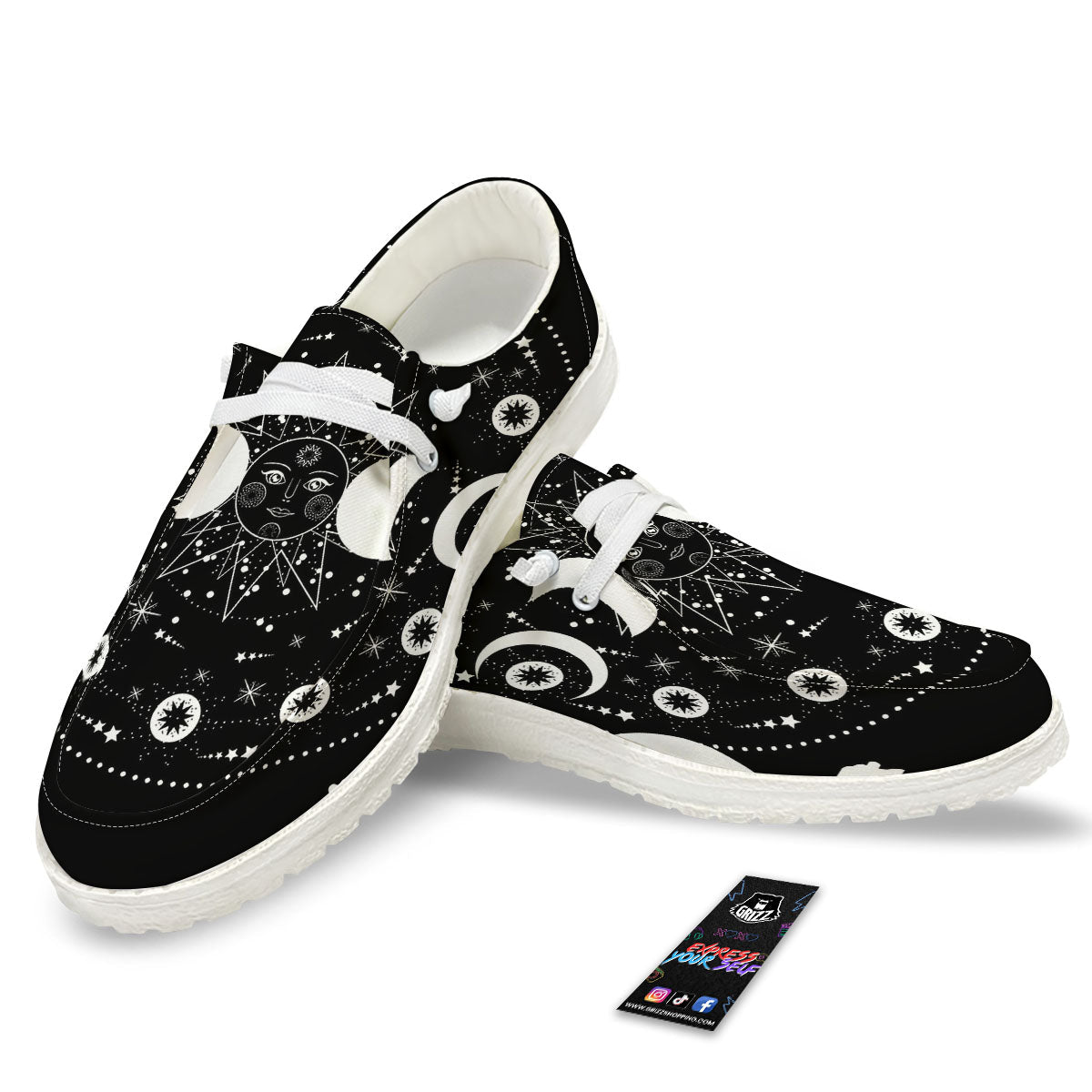 Wicca Magical White And Black Print White Loafers-grizzshop