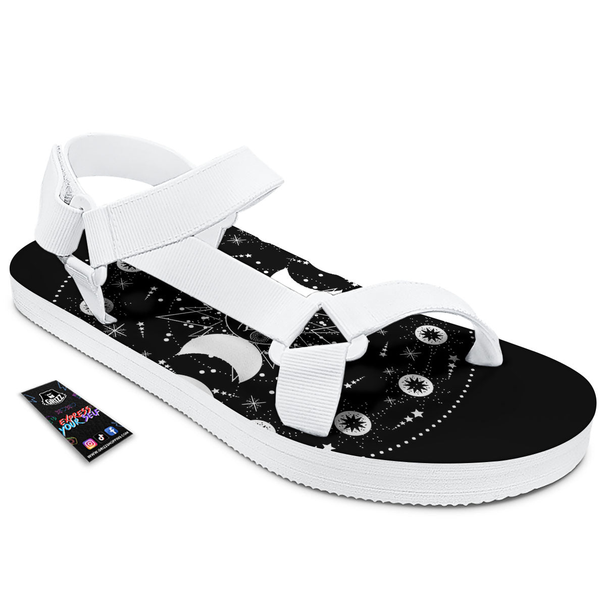Wicca Magical White And Black Print White Open Toe Sandals-grizzshop