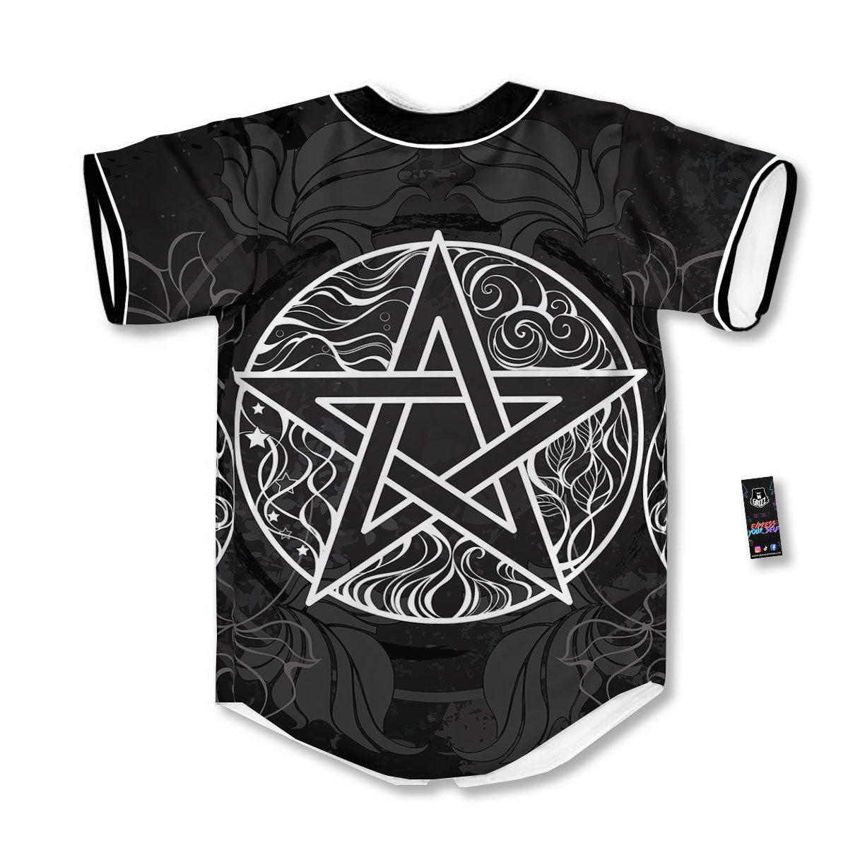 Wicca Pentagram White And Black Print Baseball Jersey-grizzshop