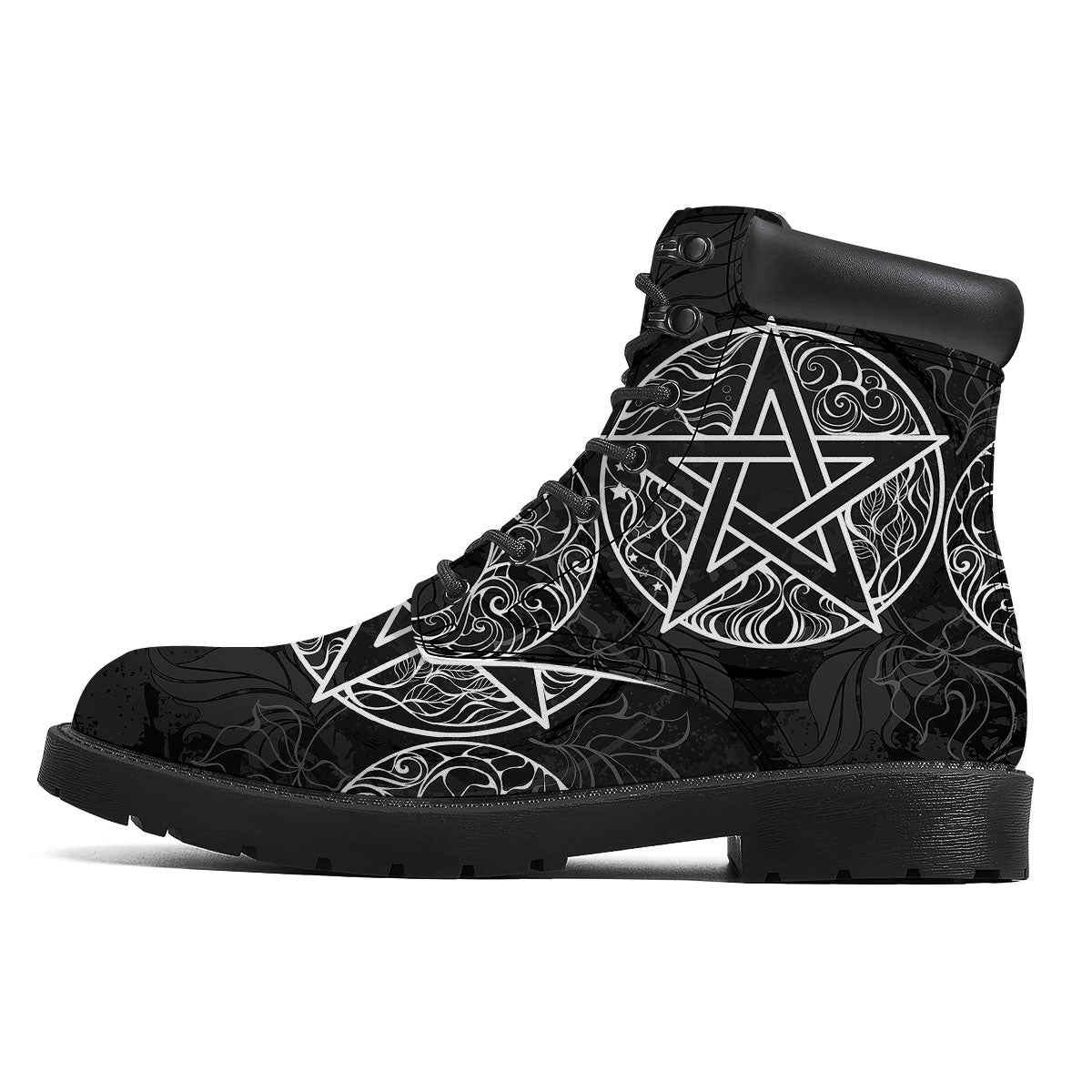 Wicca Pentagram White And Black Print Boots-grizzshop