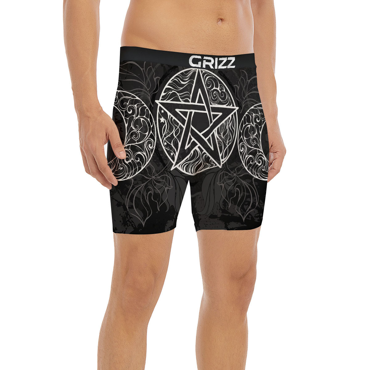 Wicca Pentagram White And Black Print Boxer Briefs-grizzshop