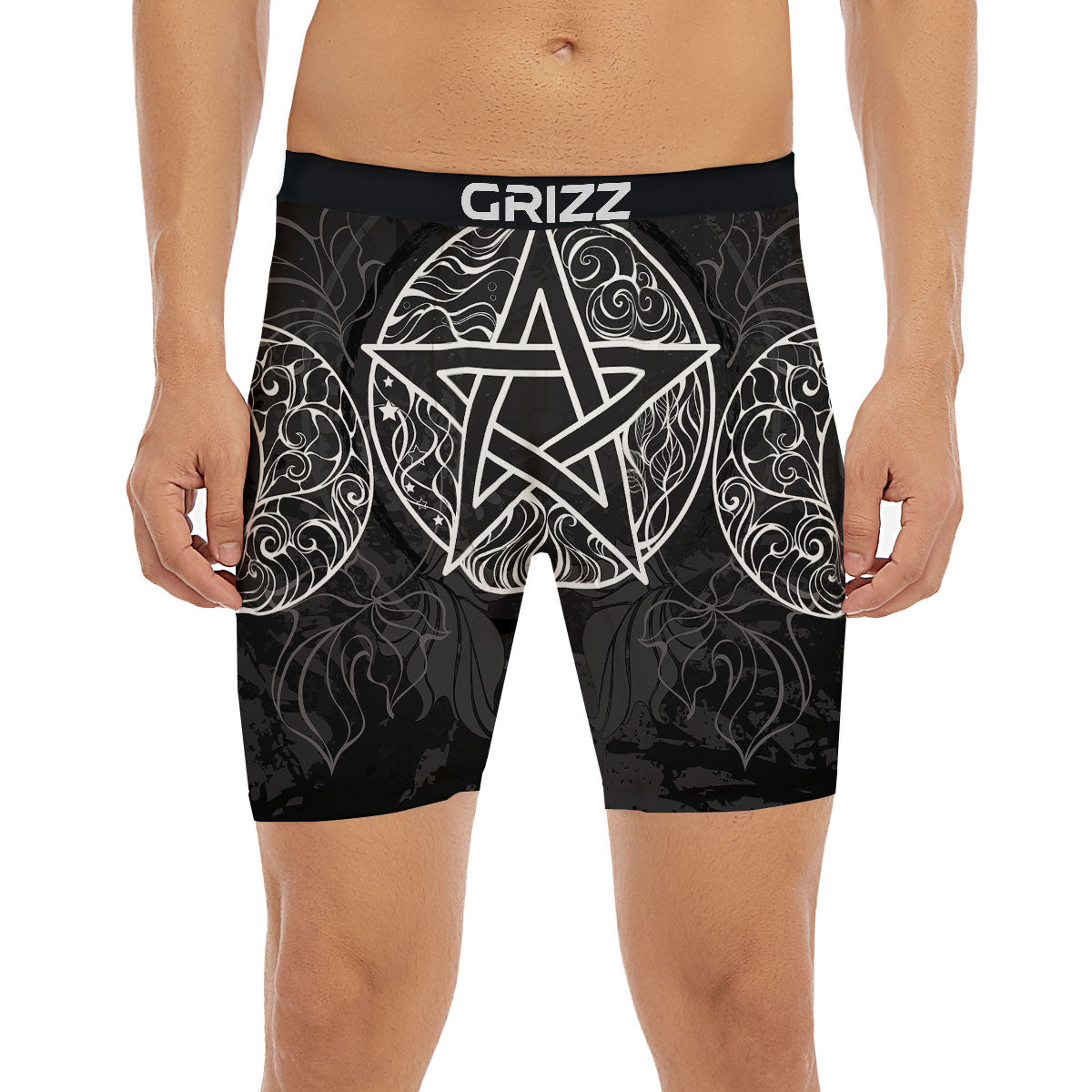 Wicca Pentagram White And Black Print Boxer Briefs-grizzshop