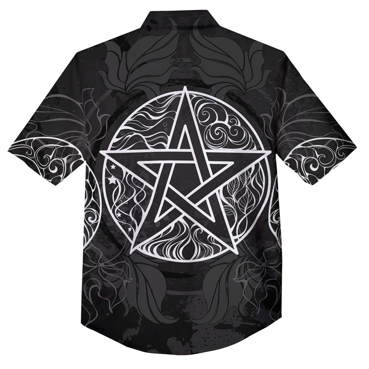 Wicca Pentagram White And Black Print Button Up Shirt-grizzshop