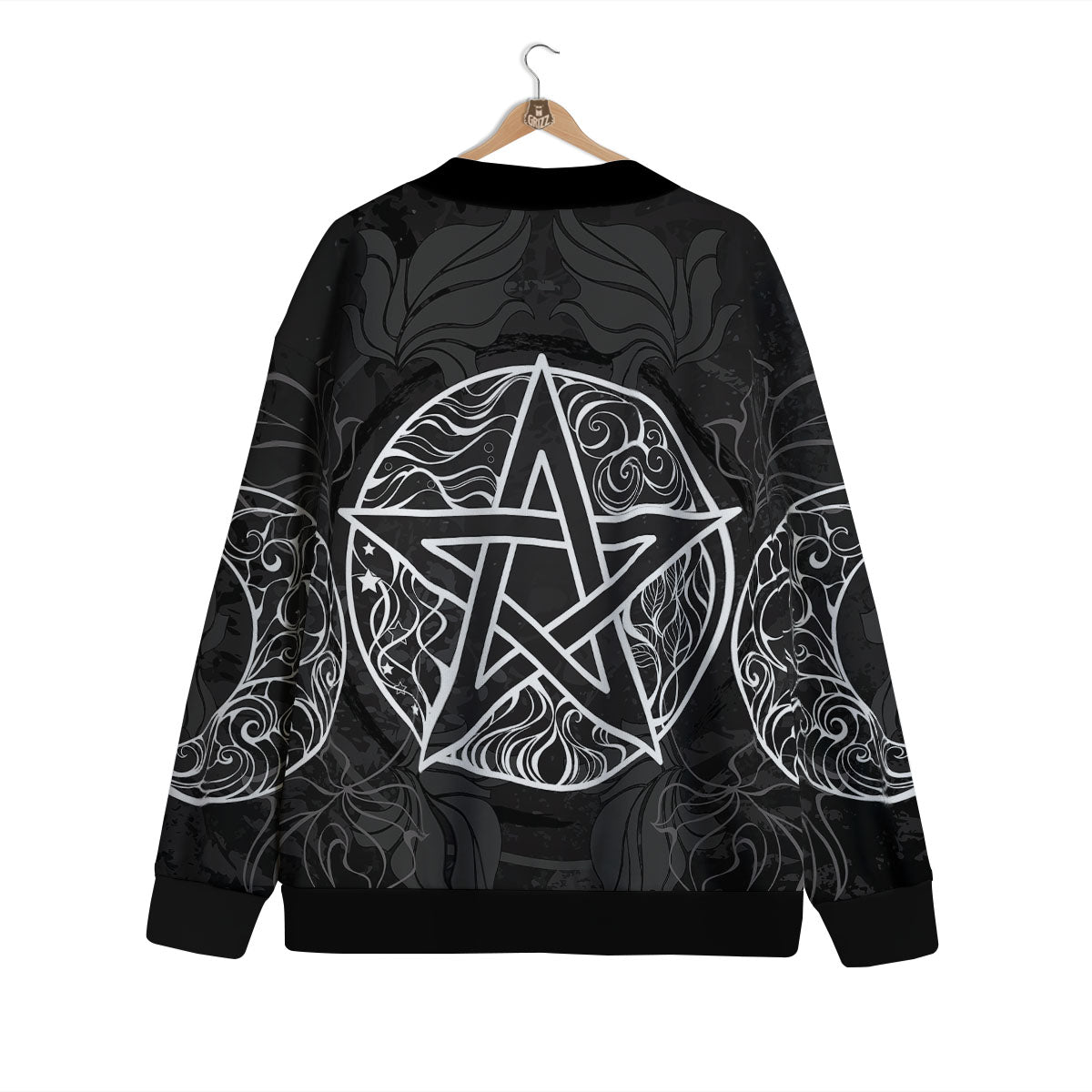 Wicca Pentagram White And Black Print Cardigan-grizzshop