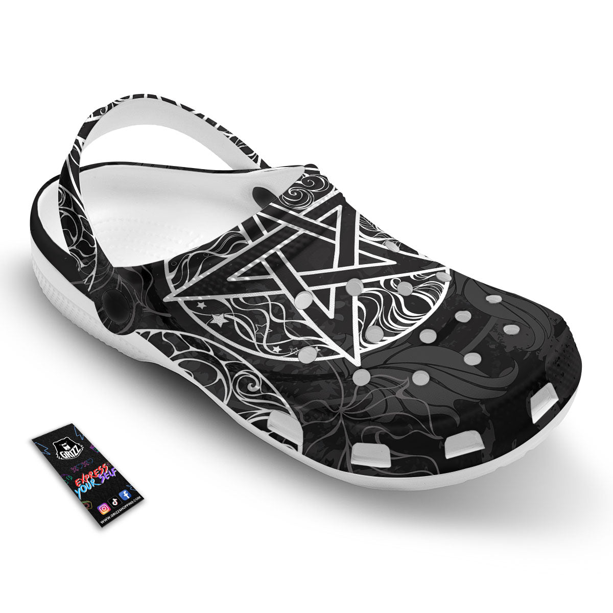 Wicca Pentagram White And Black Print Clog-grizzshop