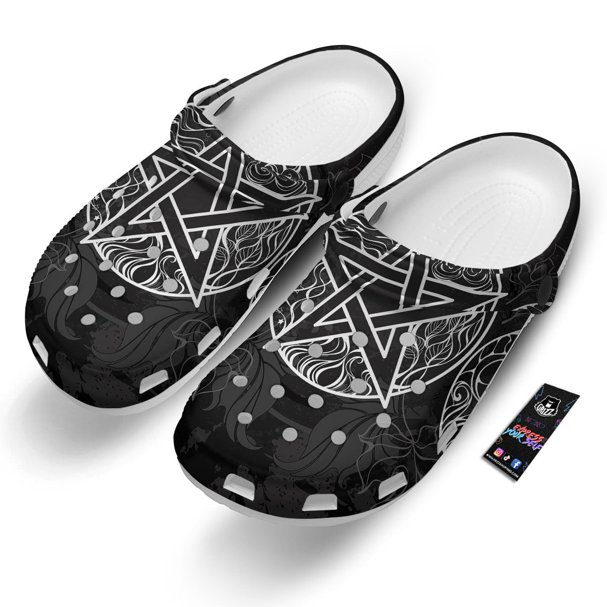 Wicca Pentagram White And Black Print Clog-grizzshop
