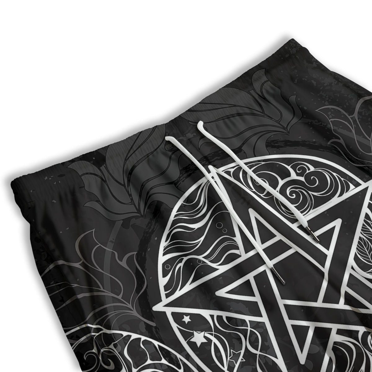 Wicca Pentagram White And Black Print Men's Athletic Shorts