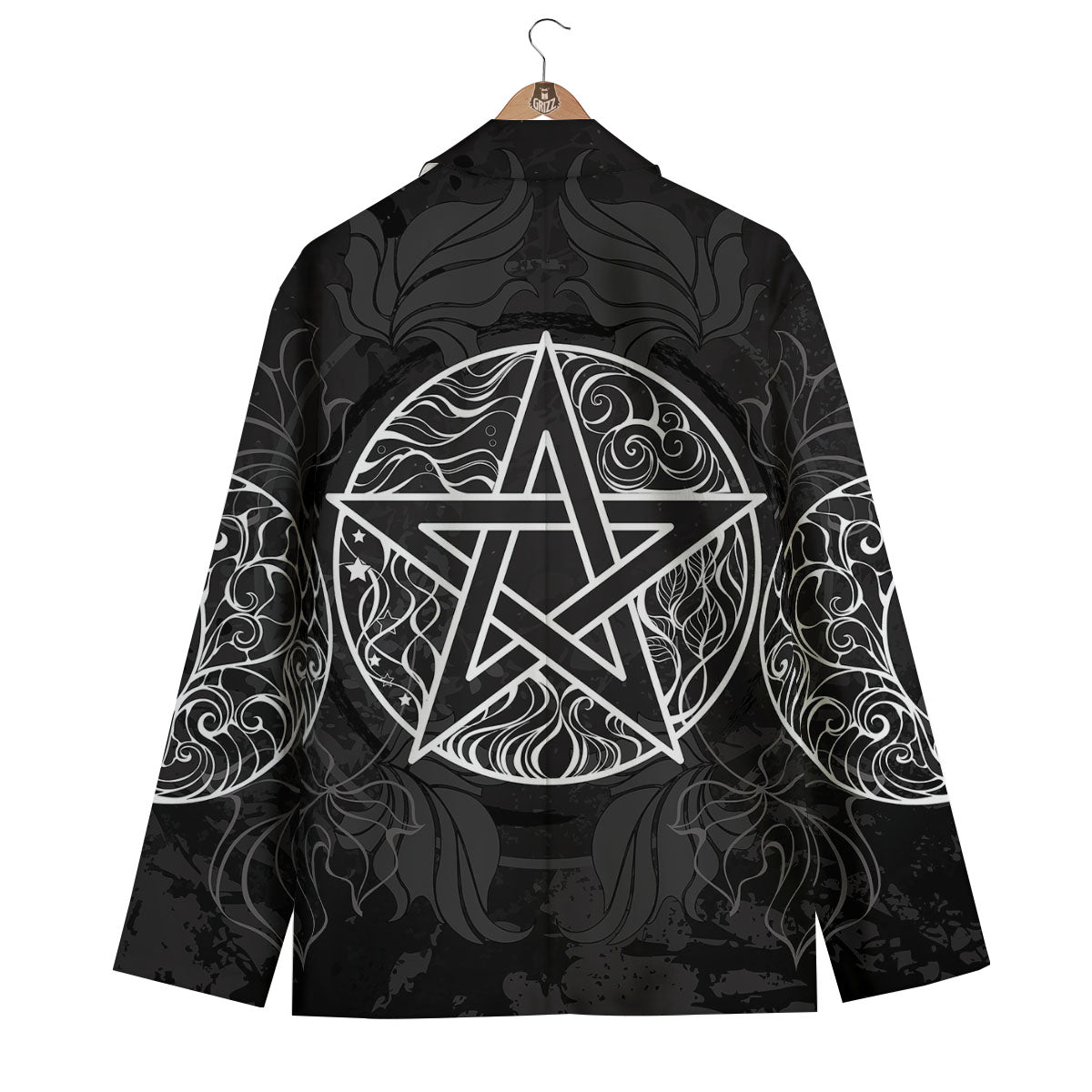 Wicca Pentagram White And Black Print Men's Blazer-grizzshop