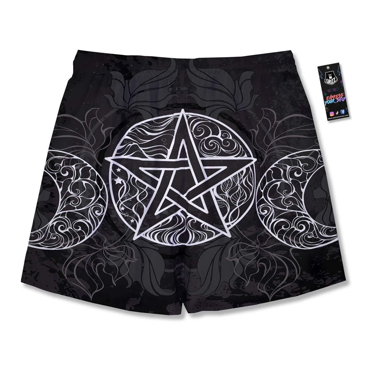 Wicca Pentagram White And Black Print Men's Running Shorts-grizzshop