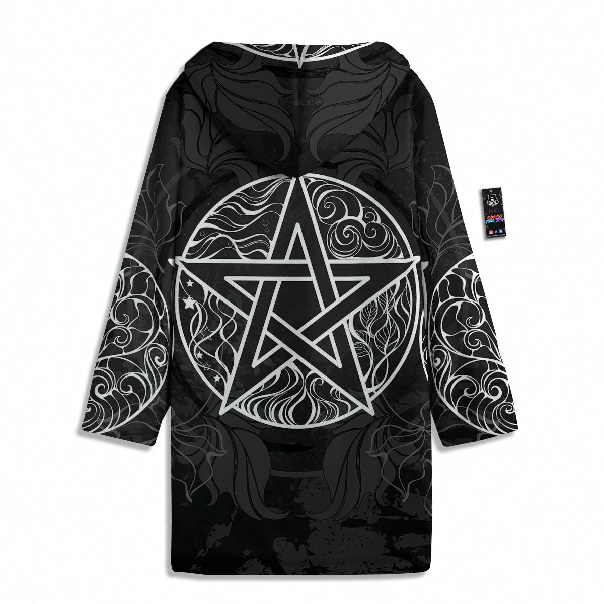 Wicca Pentagram White And Black Print Men's Windbreaker Jacket-grizzshop