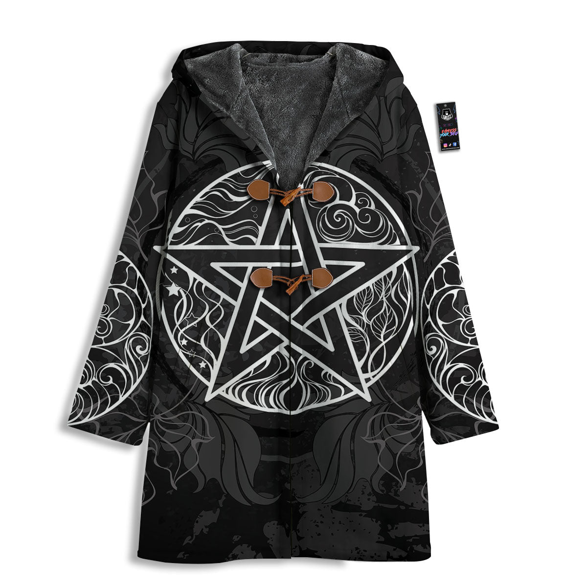 Wicca Pentagram White And Black Print Men's Windbreaker Jacket-grizzshop