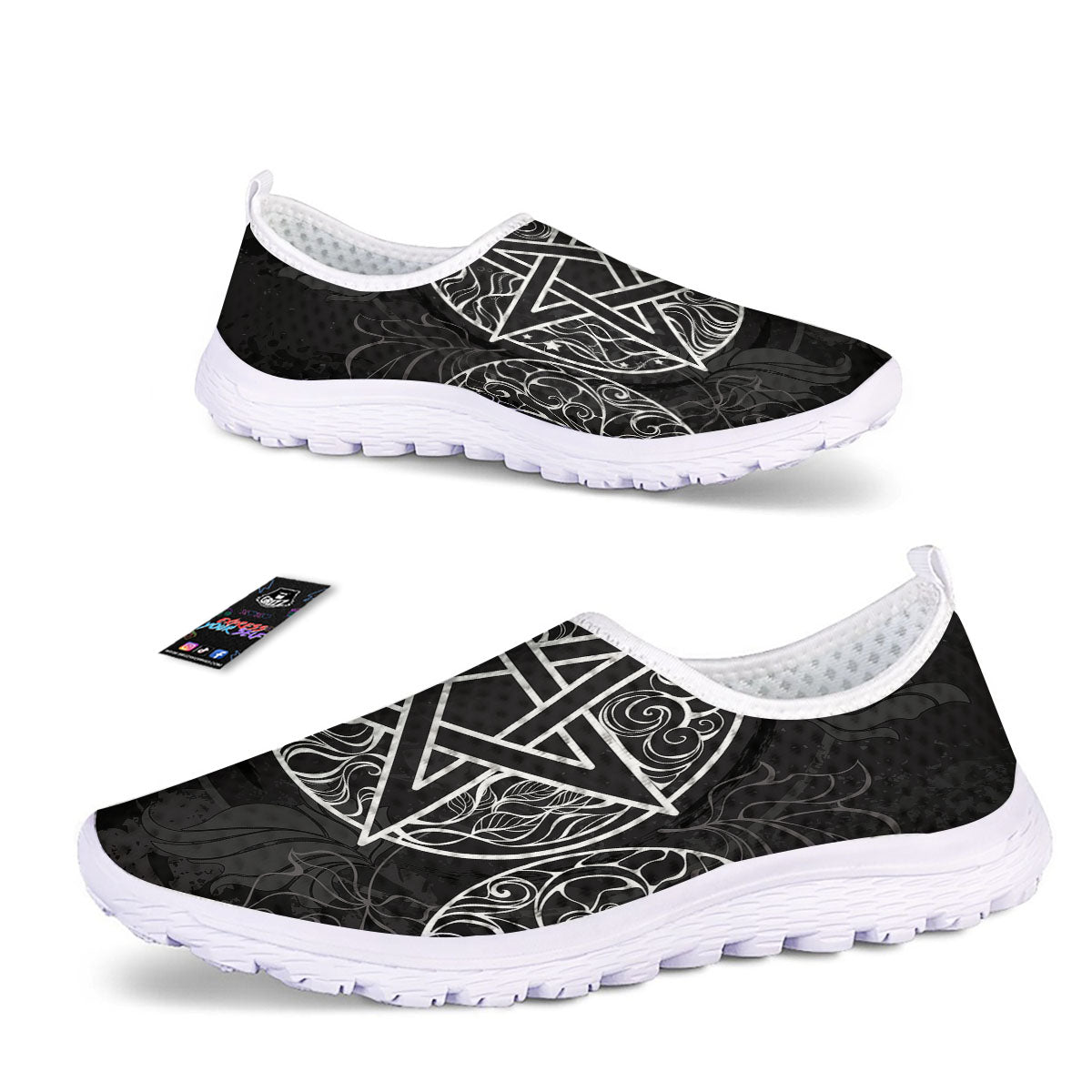 Wicca Pentagram White And Black Print Nurse Shoes-grizzshop