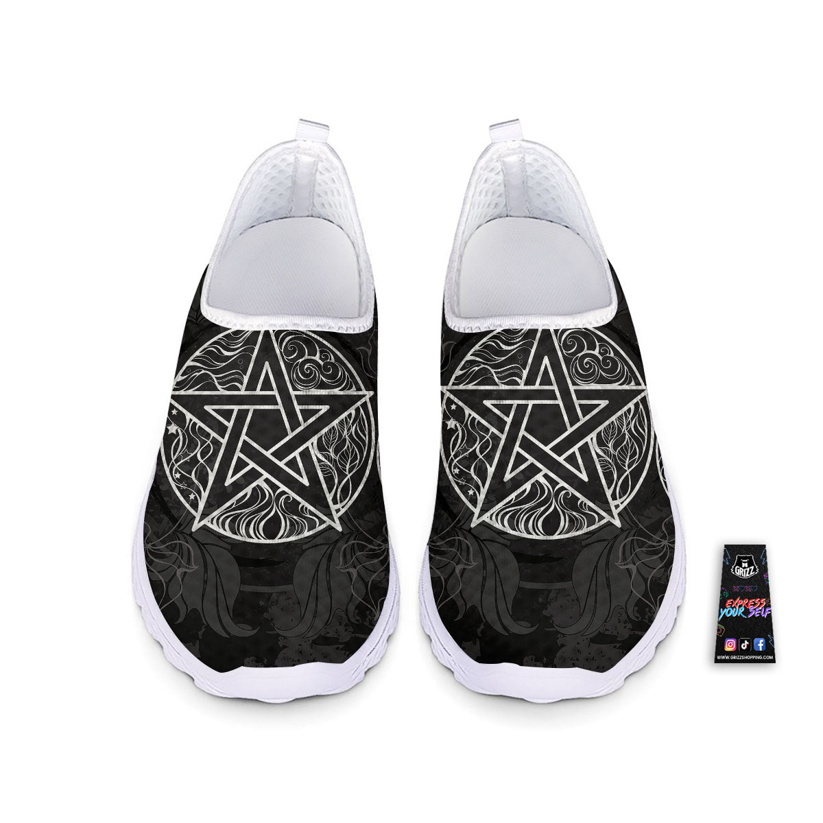 Wicca Pentagram White And Black Print Nurse Shoes-grizzshop