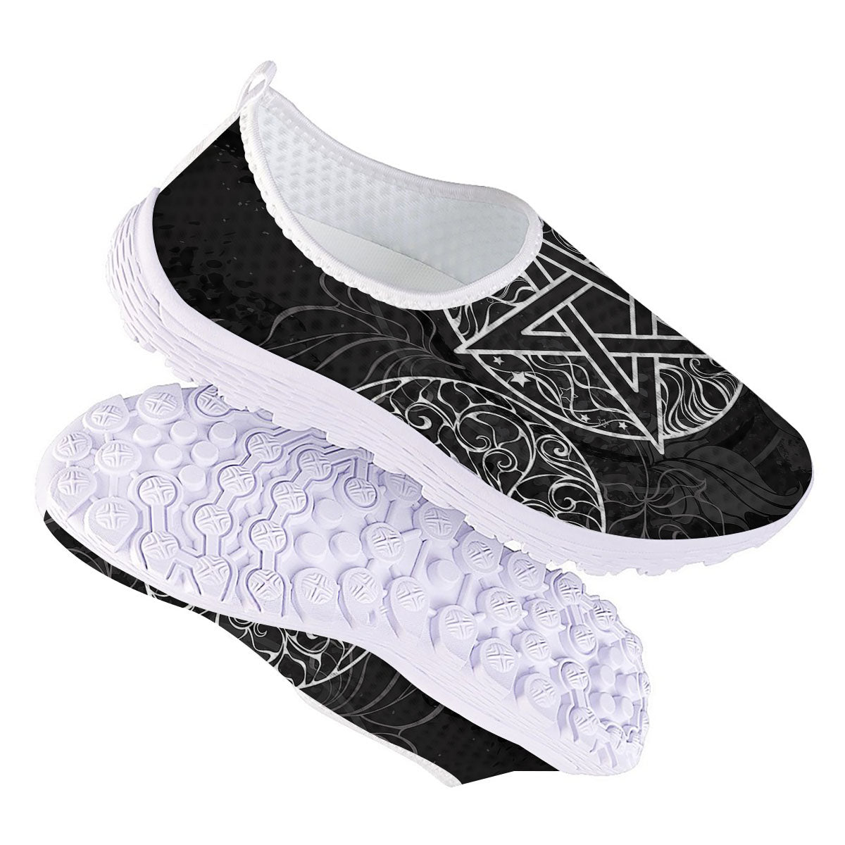 Wicca Pentagram White And Black Print Nurse Shoes-grizzshop