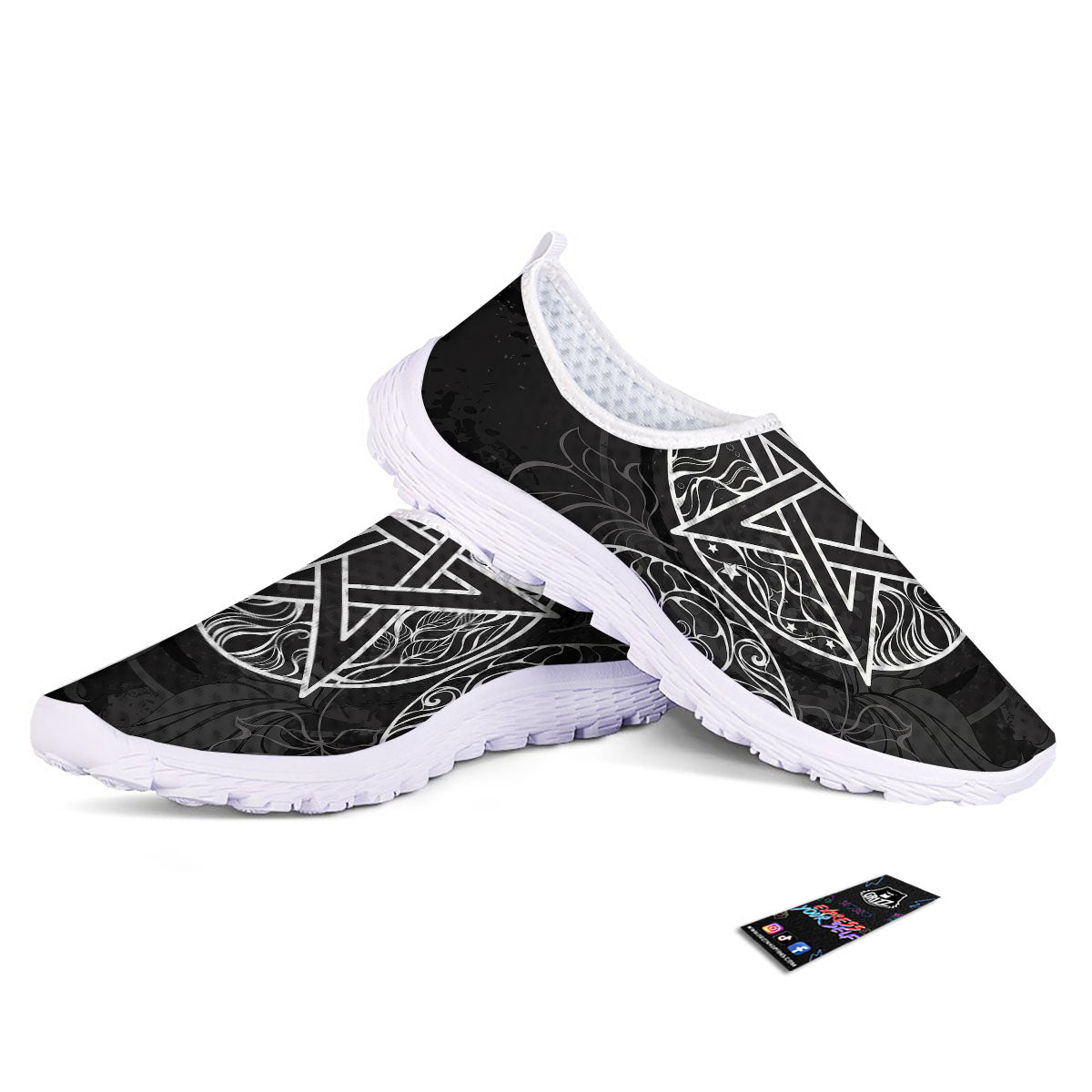 Wicca Pentagram White And Black Print Nurse Shoes-grizzshop