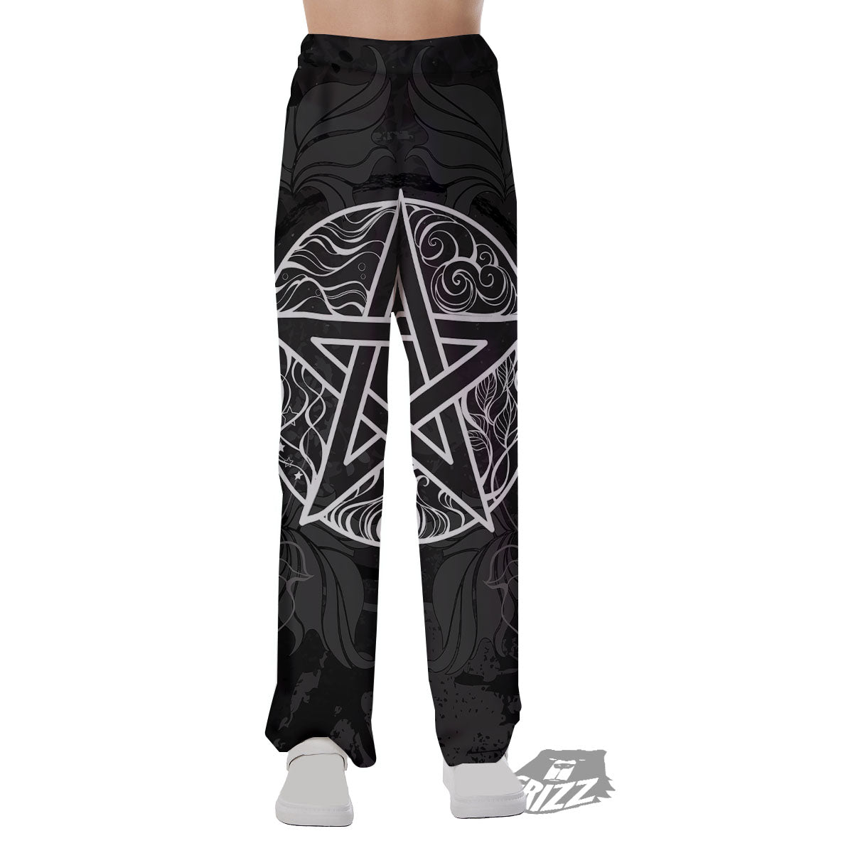 Wicca Pentagram White And Black Print Pajama Pants-grizzshop