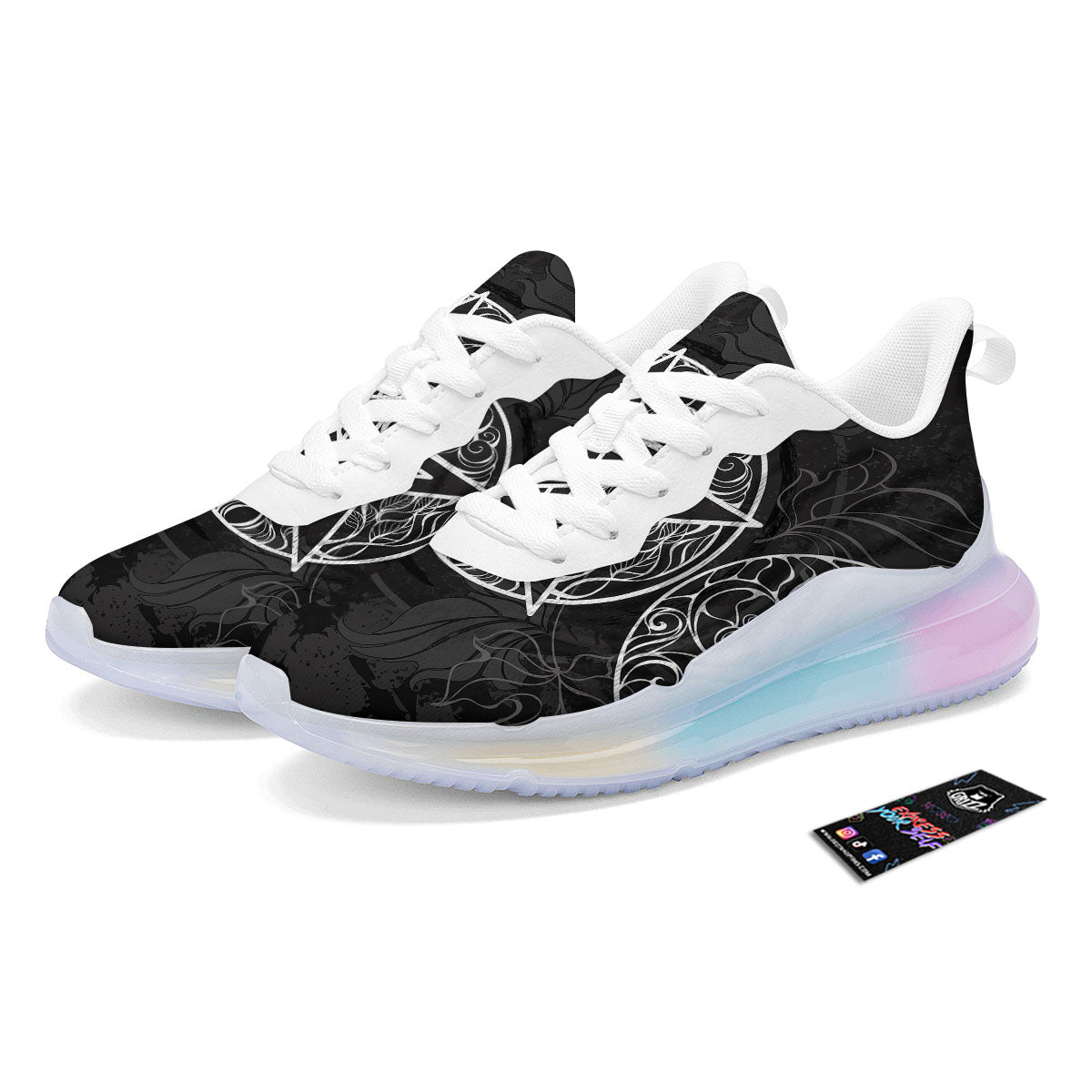 Wicca Pentagram White And Black Print Running Sneakers-grizzshop