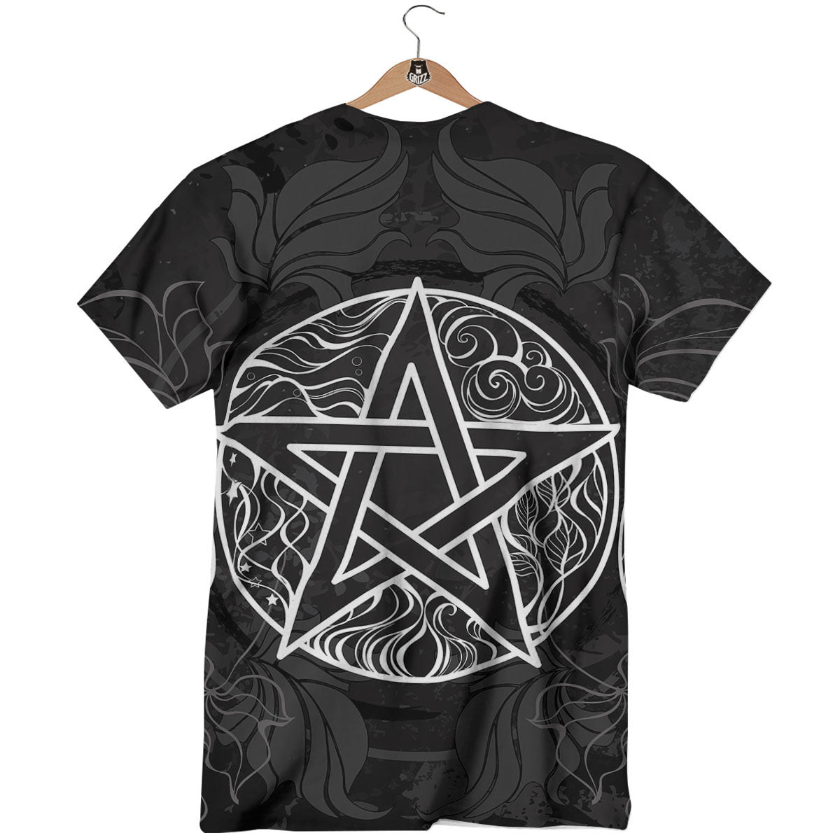 Wicca Pentagram White And Black Print T-Shirt-grizzshop