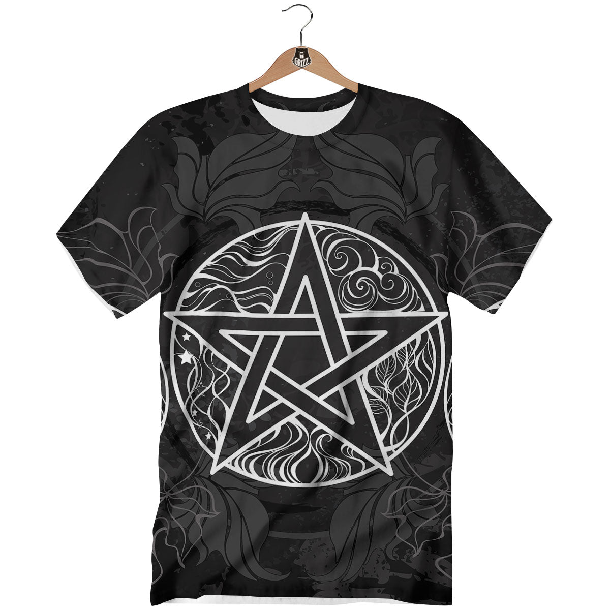 Wicca Pentagram White And Black Print T-Shirt-grizzshop