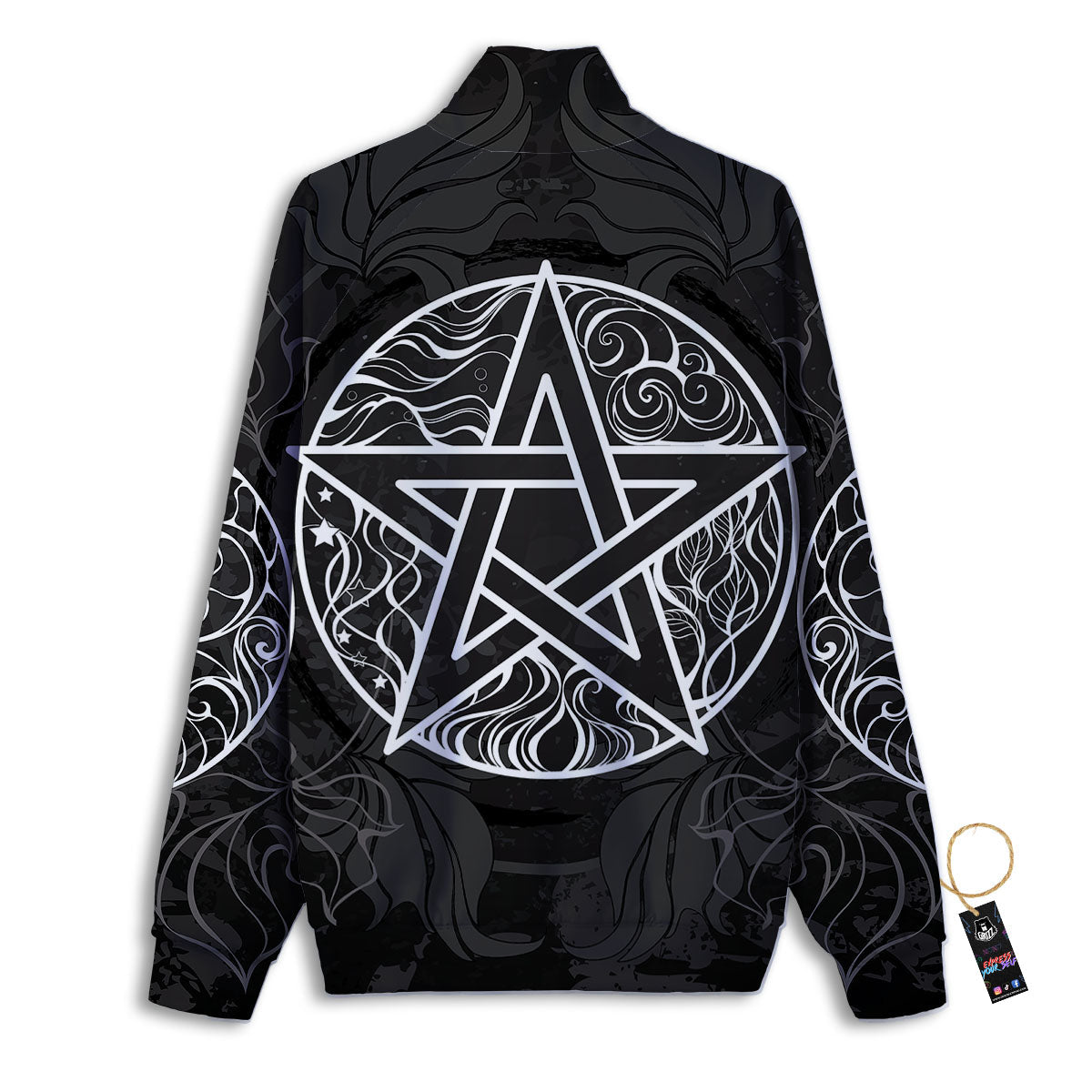 Wicca Pentagram White And Black Print Track Jacket-grizzshop