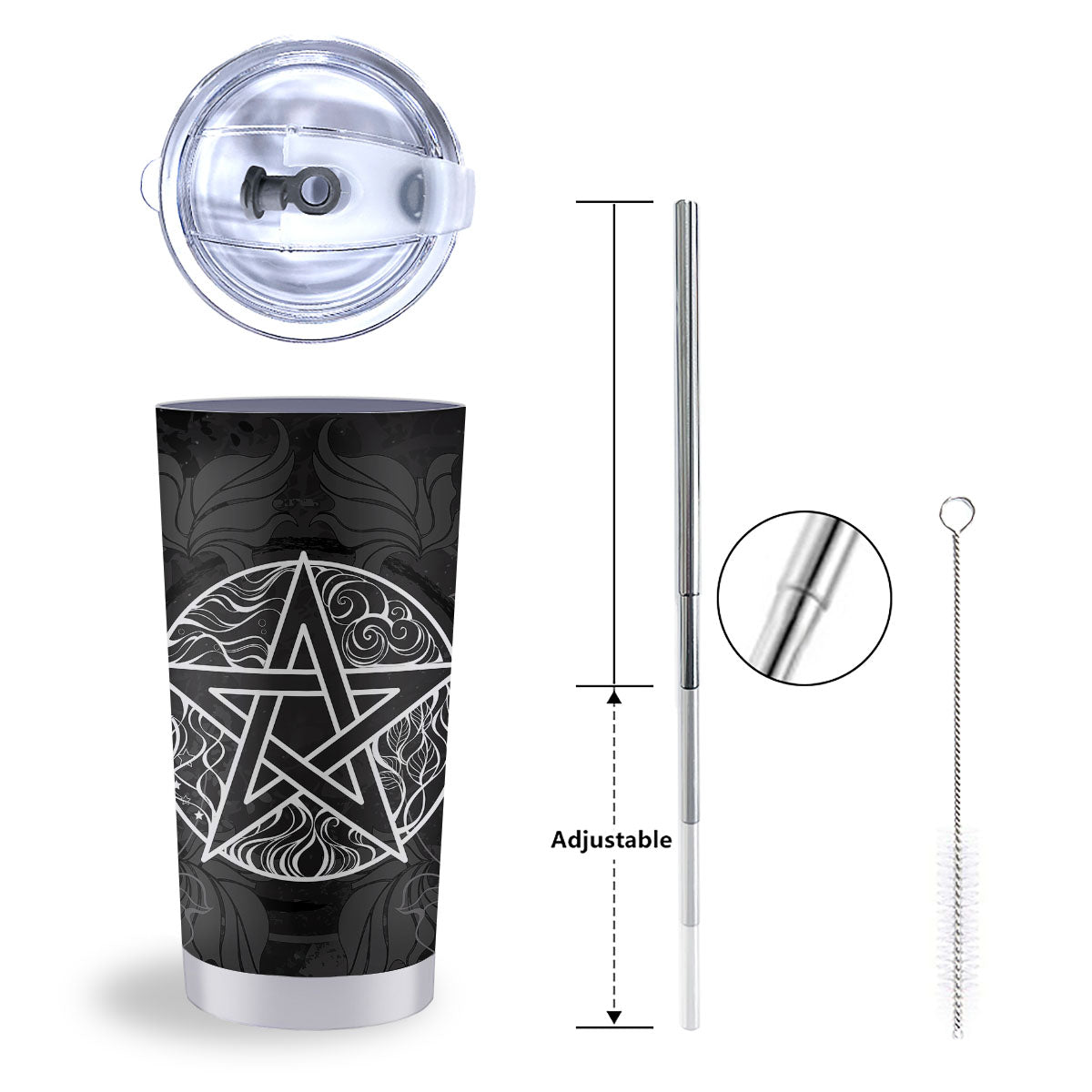 Wicca Pentagram White And Black Print Tumbler-grizzshop