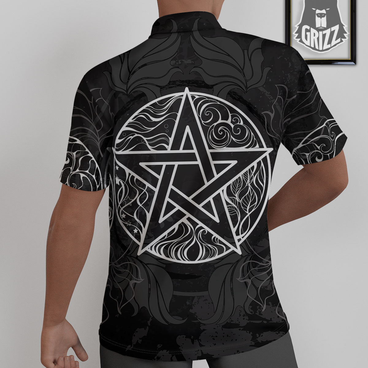 Wicca Pentagram White And Black Print Untucked Shirts-grizzshop