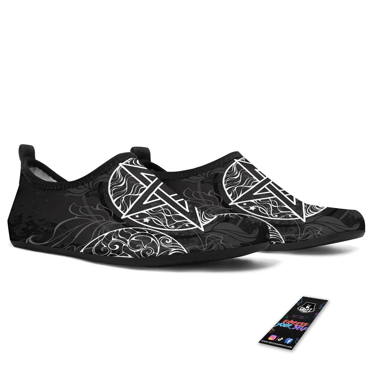 Wicca Pentagram White And Black Print Water Shoes-grizzshop