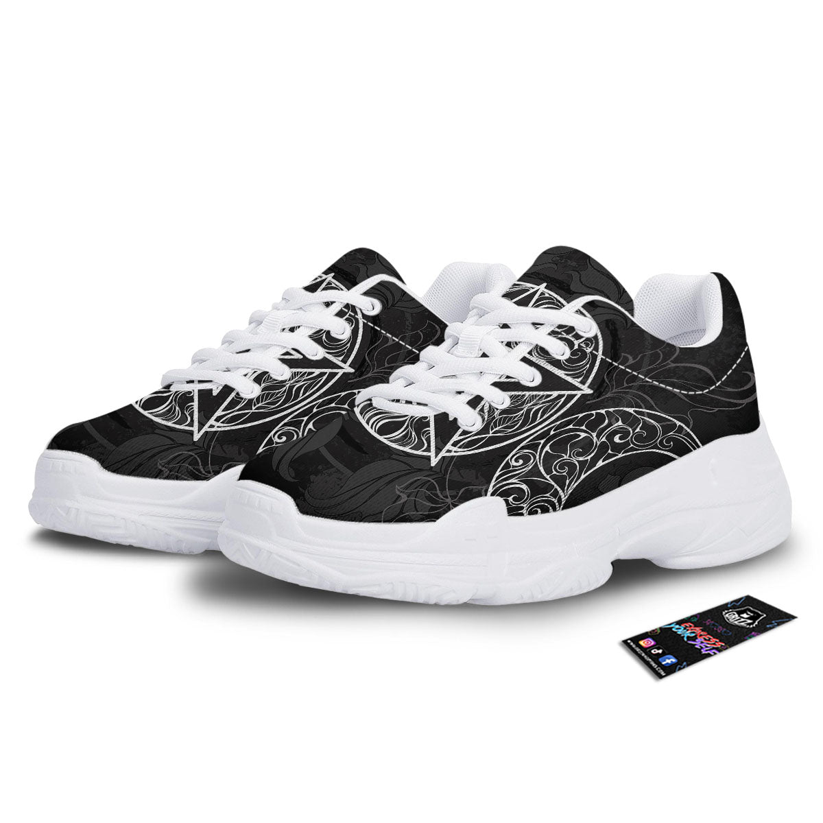 Wicca Pentagram White And Black Print White Chunky Shoes-grizzshop