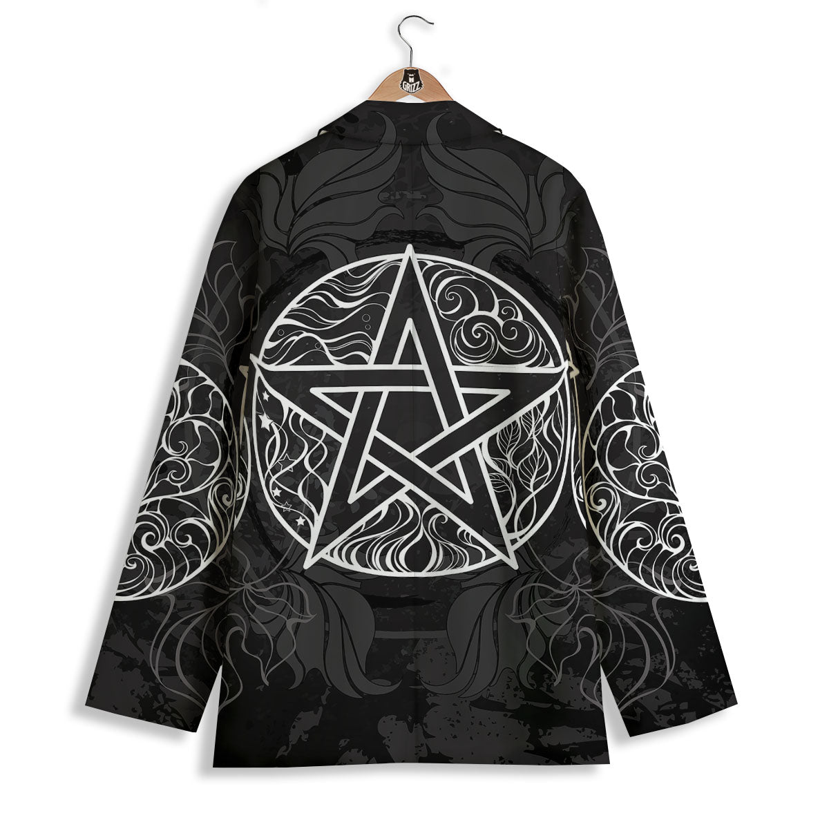 Wicca Pentagram White And Black Print Women's Blazer-grizzshop