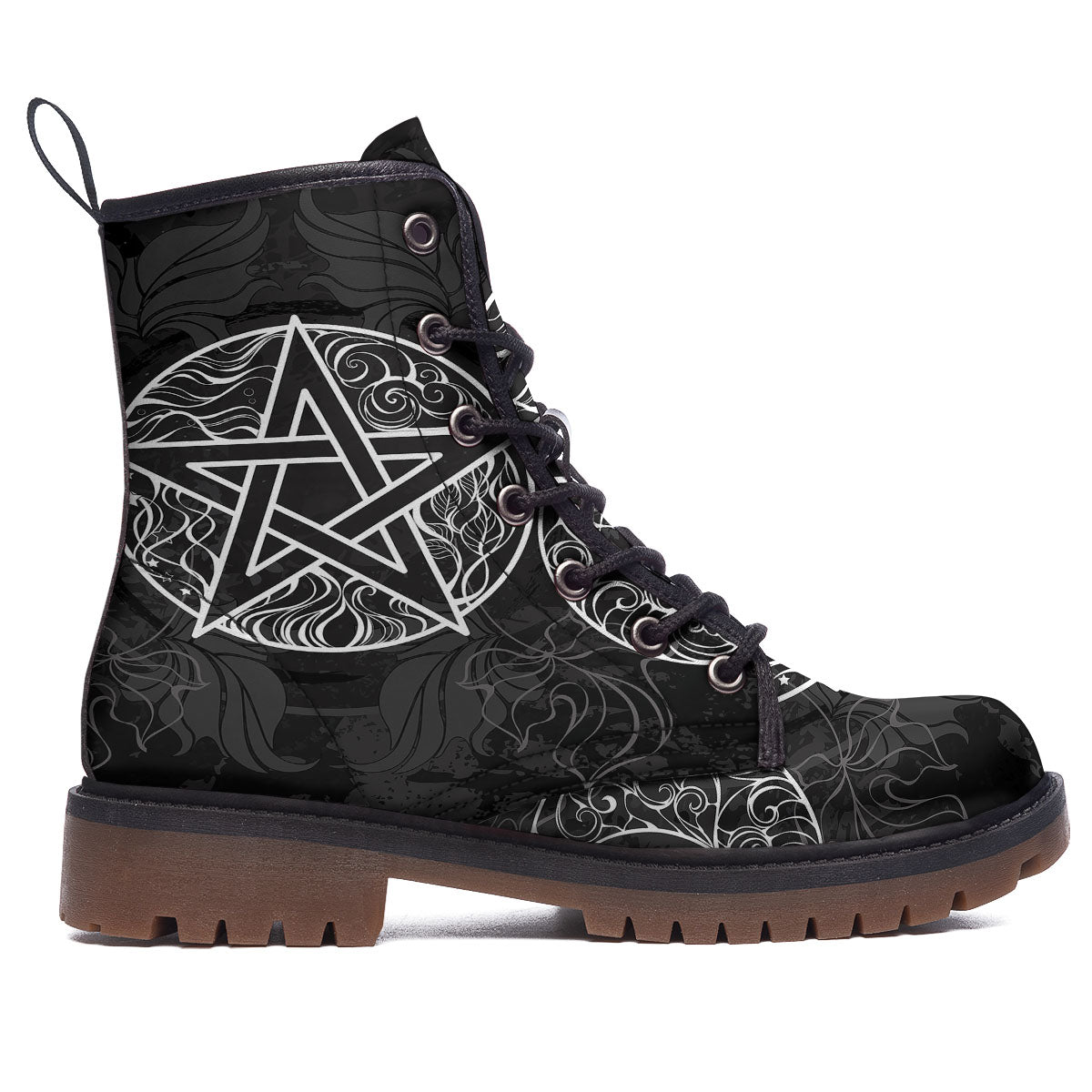 Wicca Pentagram White And Black Print Work Boots-grizzshop