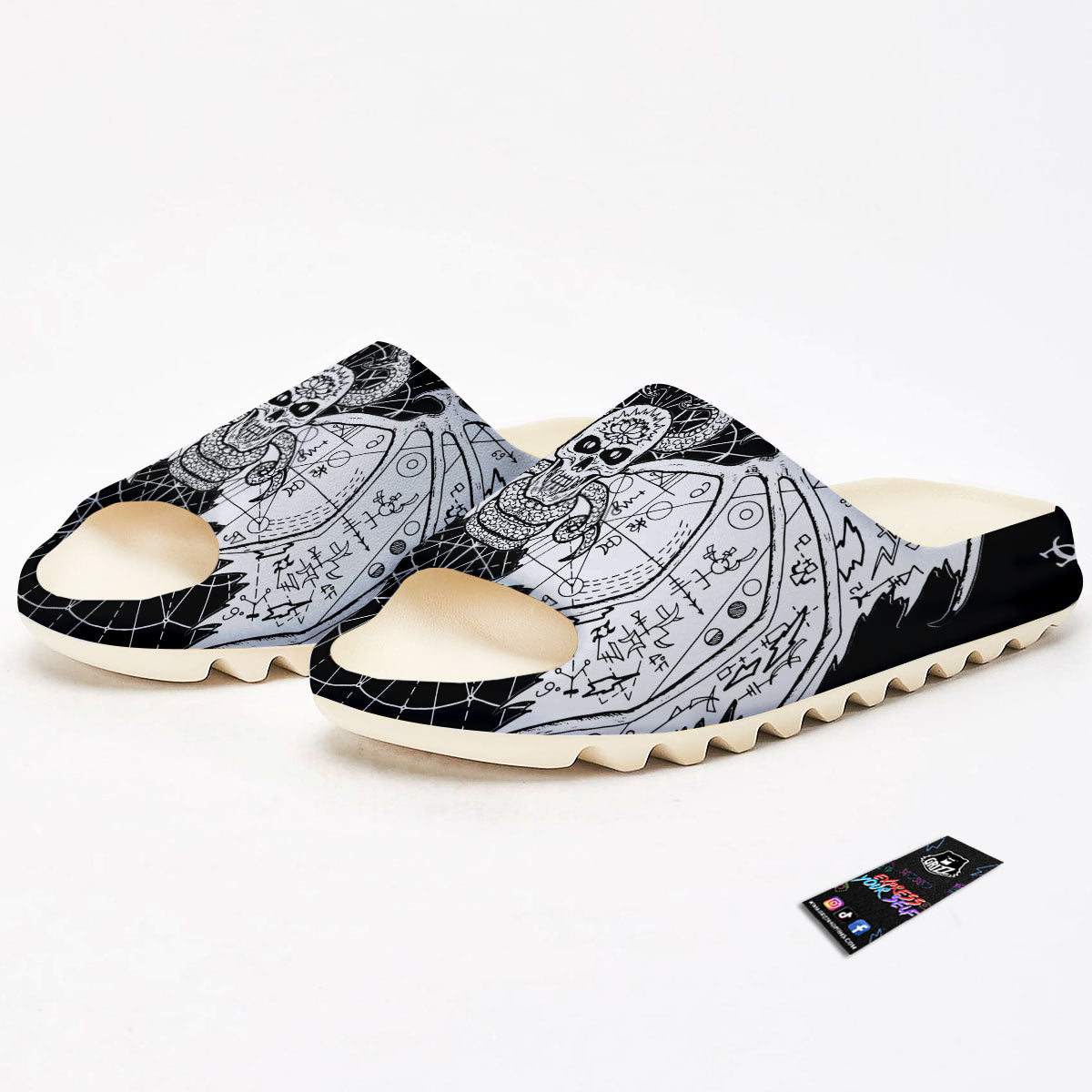 Wicca Devil Skull White And Black Print Sandals-grizzshop