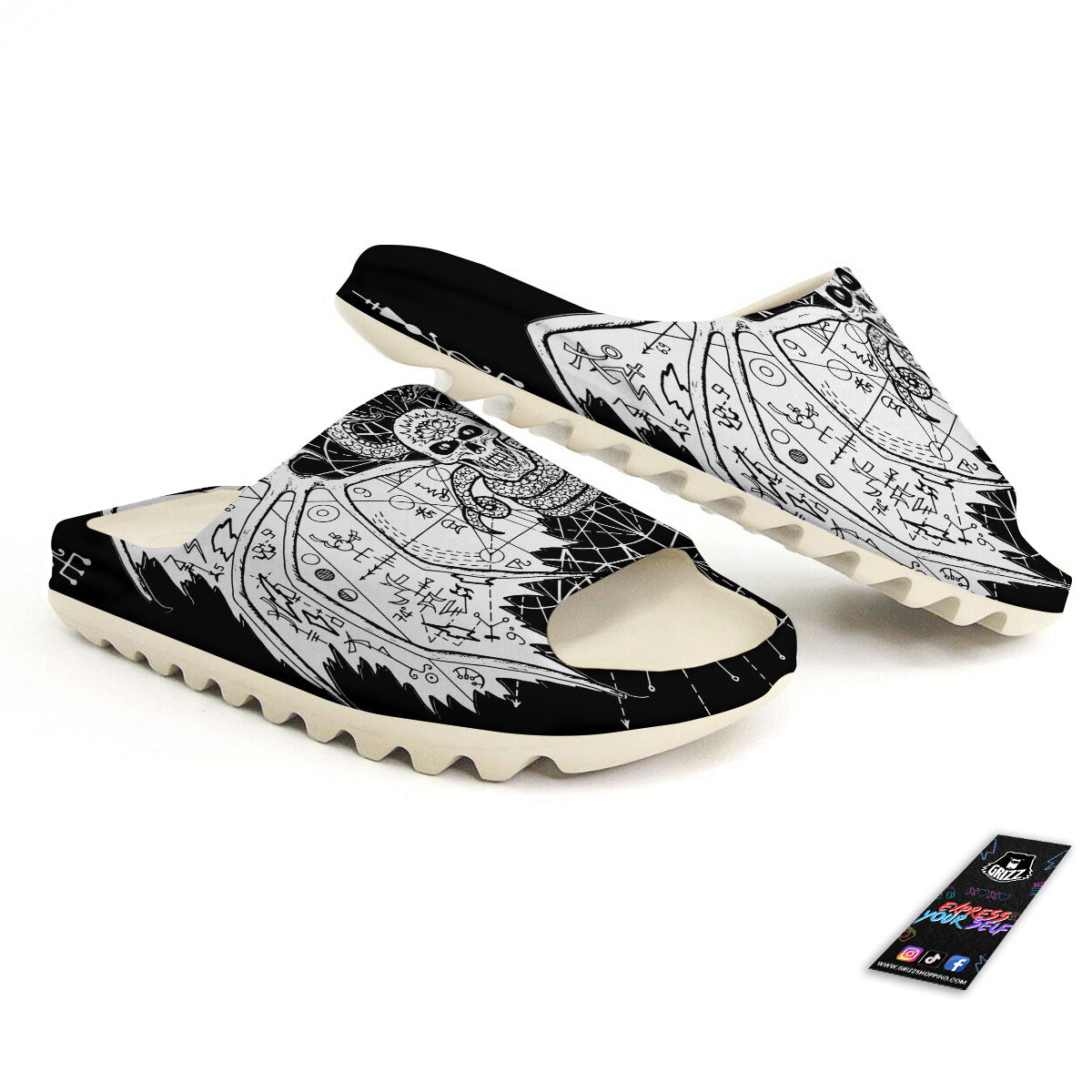 Wicca Devil Skull White And Black Print Sandals-grizzshop