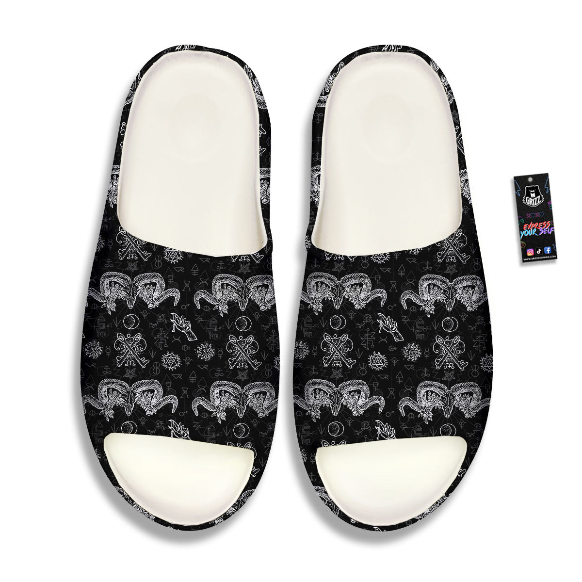 Wicca Gothic White And Black Print Sandals-grizzshop