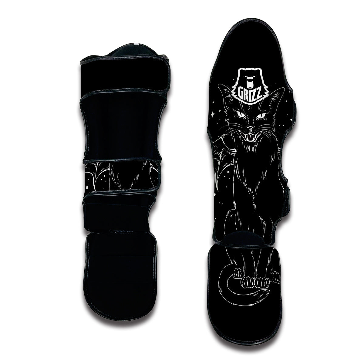 Wiccan Black Cat Muay Thai Shin Guards-grizzshop