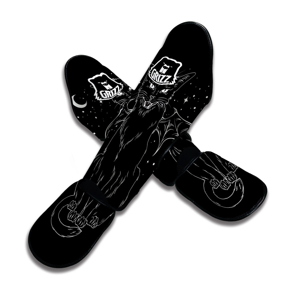 Wiccan Black Cat Muay Thai Shin Guards-grizzshop