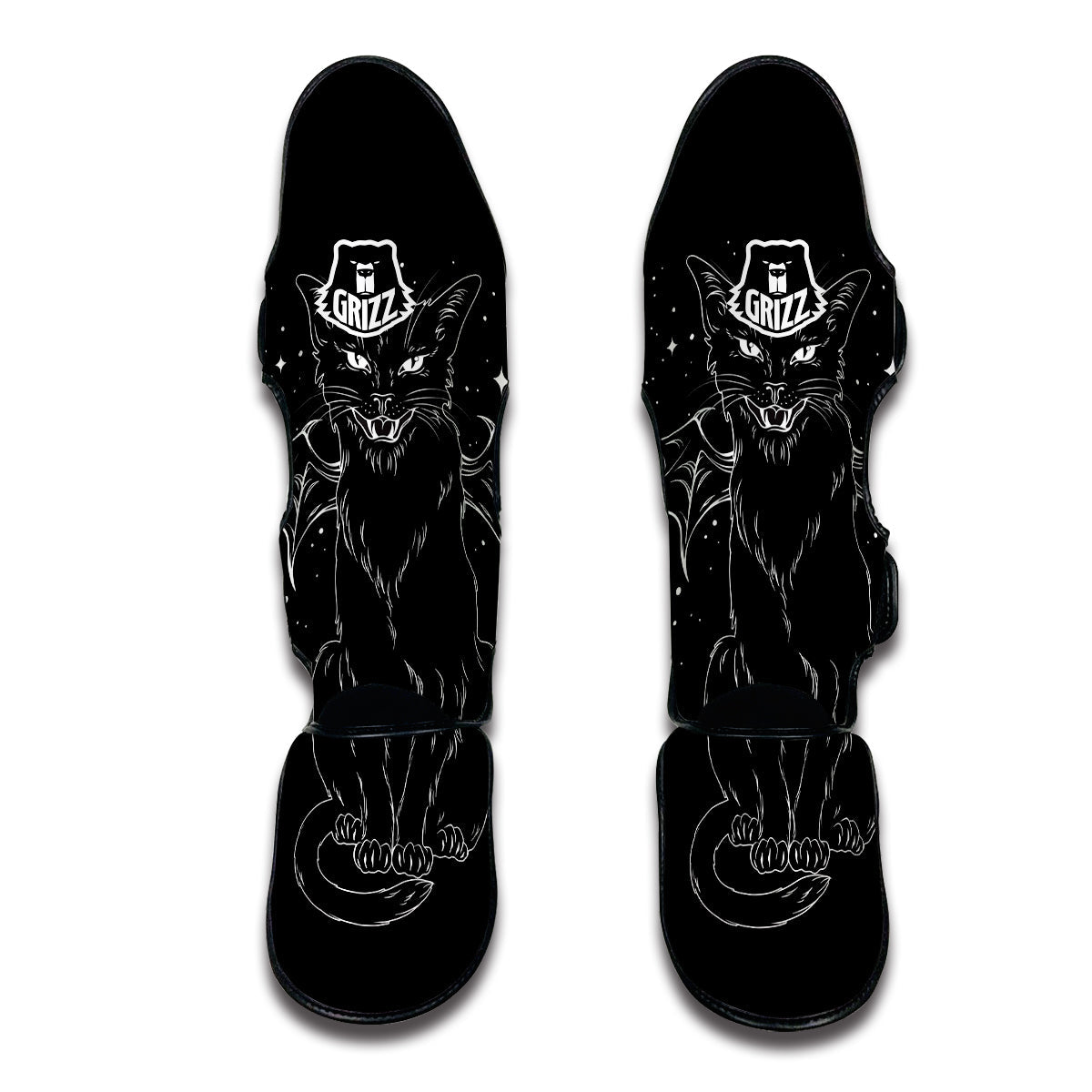 Wiccan Black Cat Muay Thai Shin Guards-grizzshop