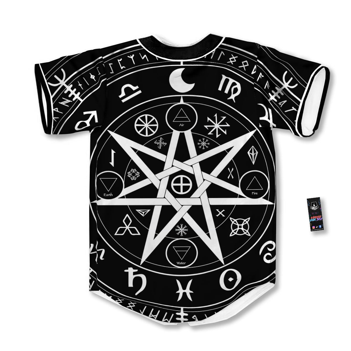 Wiccan Mystic White And Black Print Baseball Jersey-grizzshop