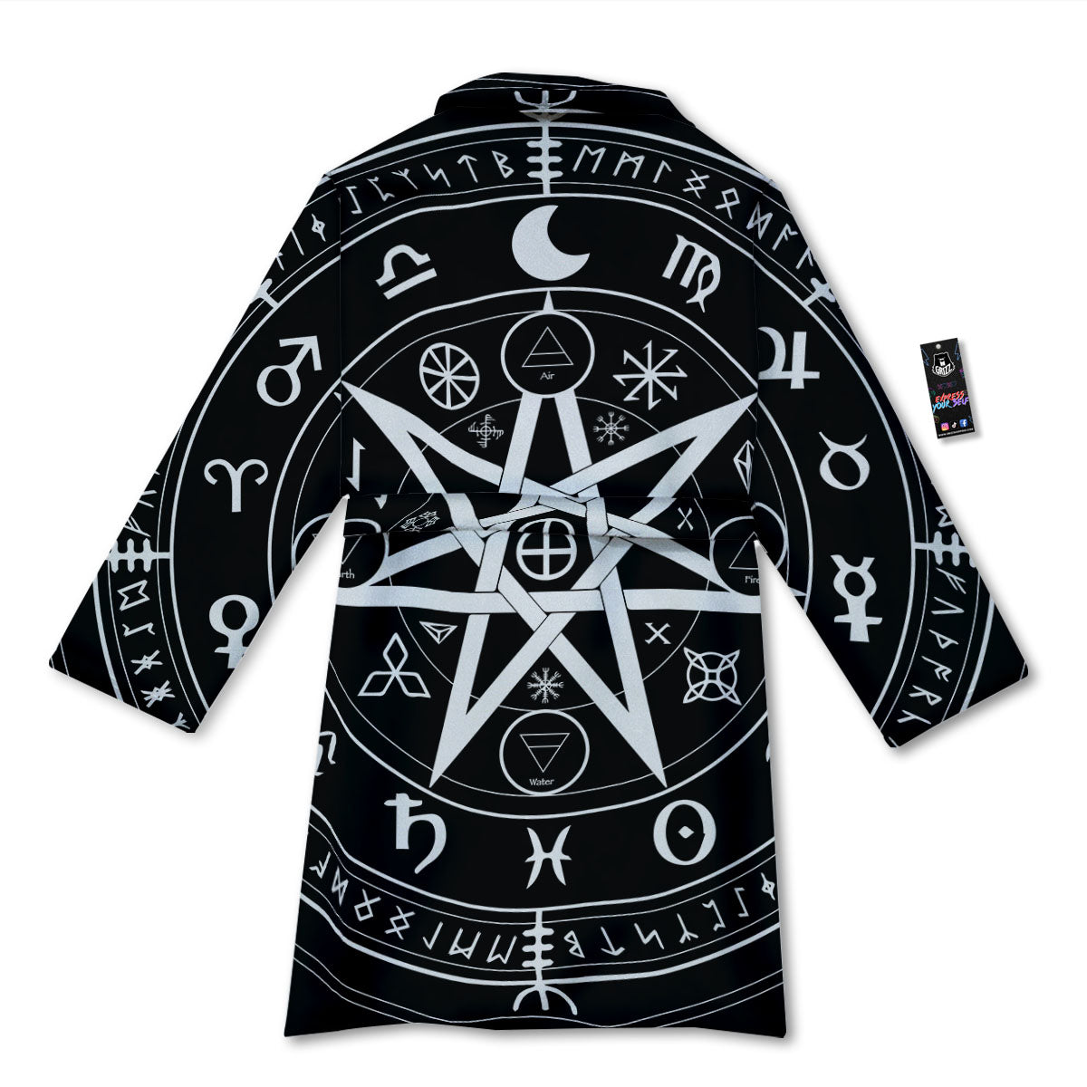 Wiccan Mystic White And Black Print Bathrobe-grizzshop
