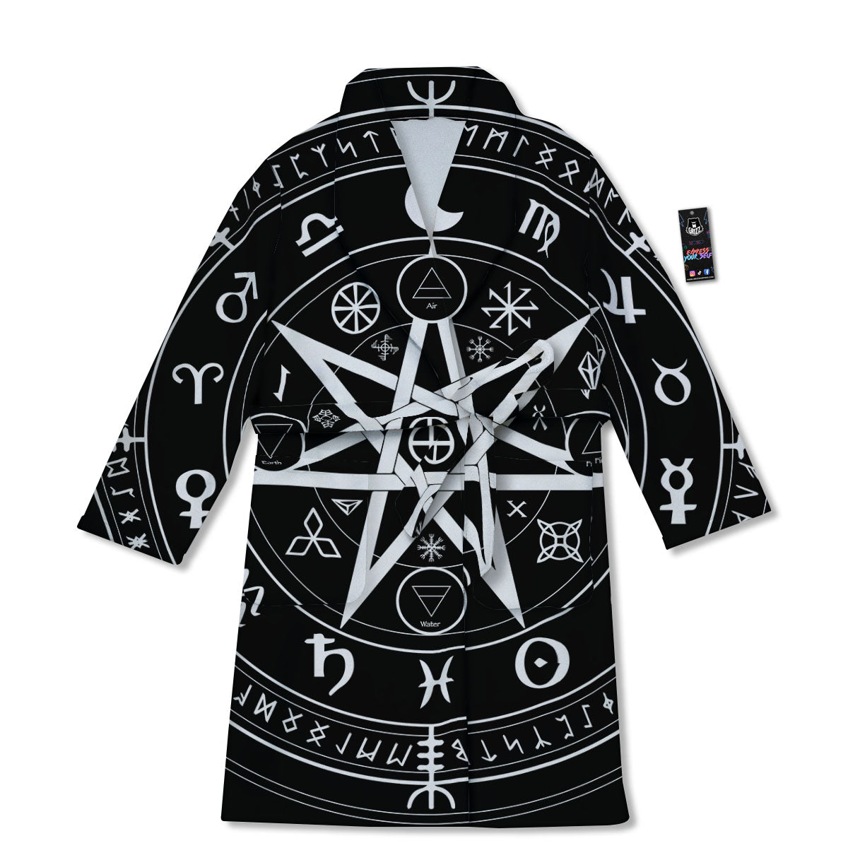 Wiccan Mystic White And Black Print Bathrobe-grizzshop