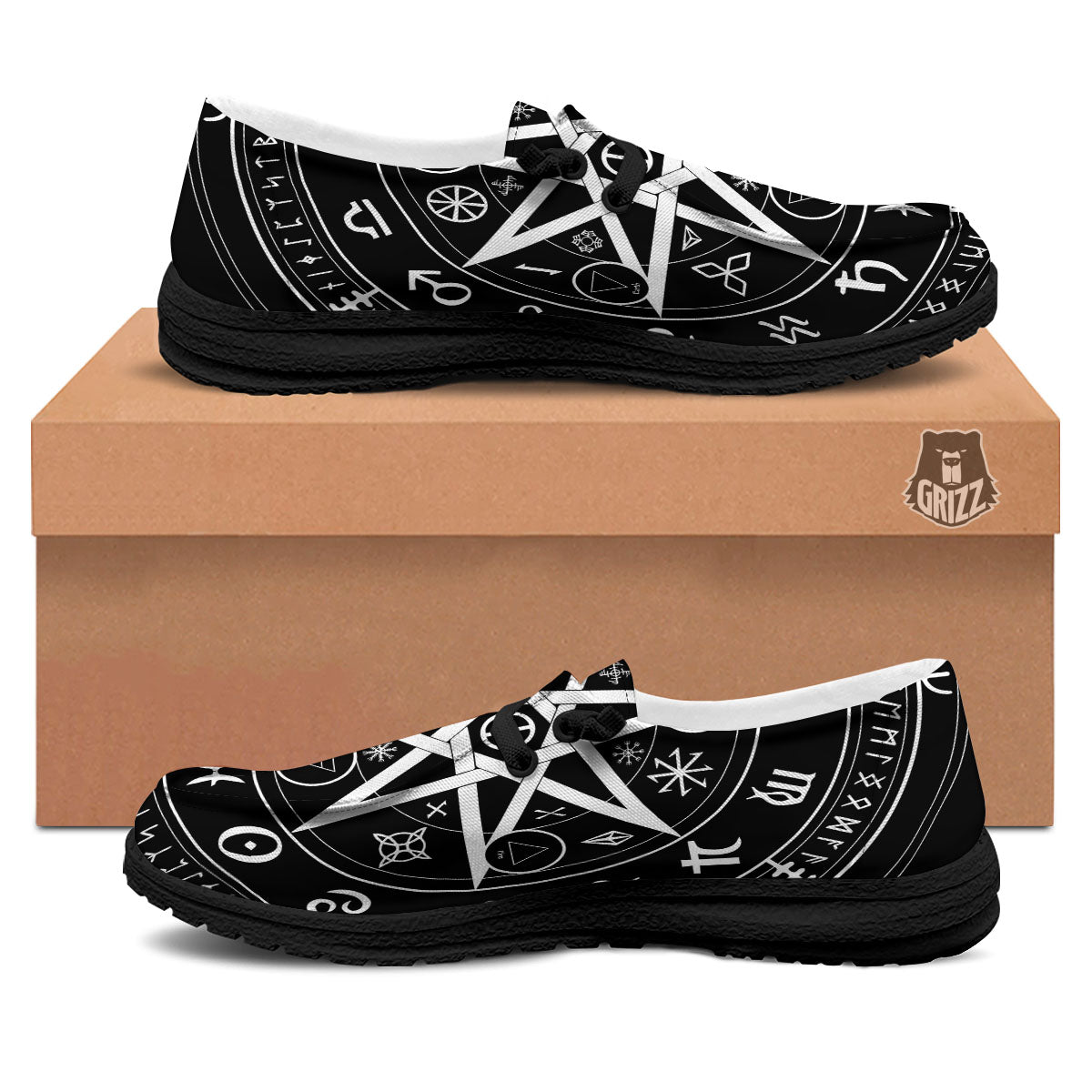 Wiccan Mystic White And Black Print Black Loafers-grizzshop