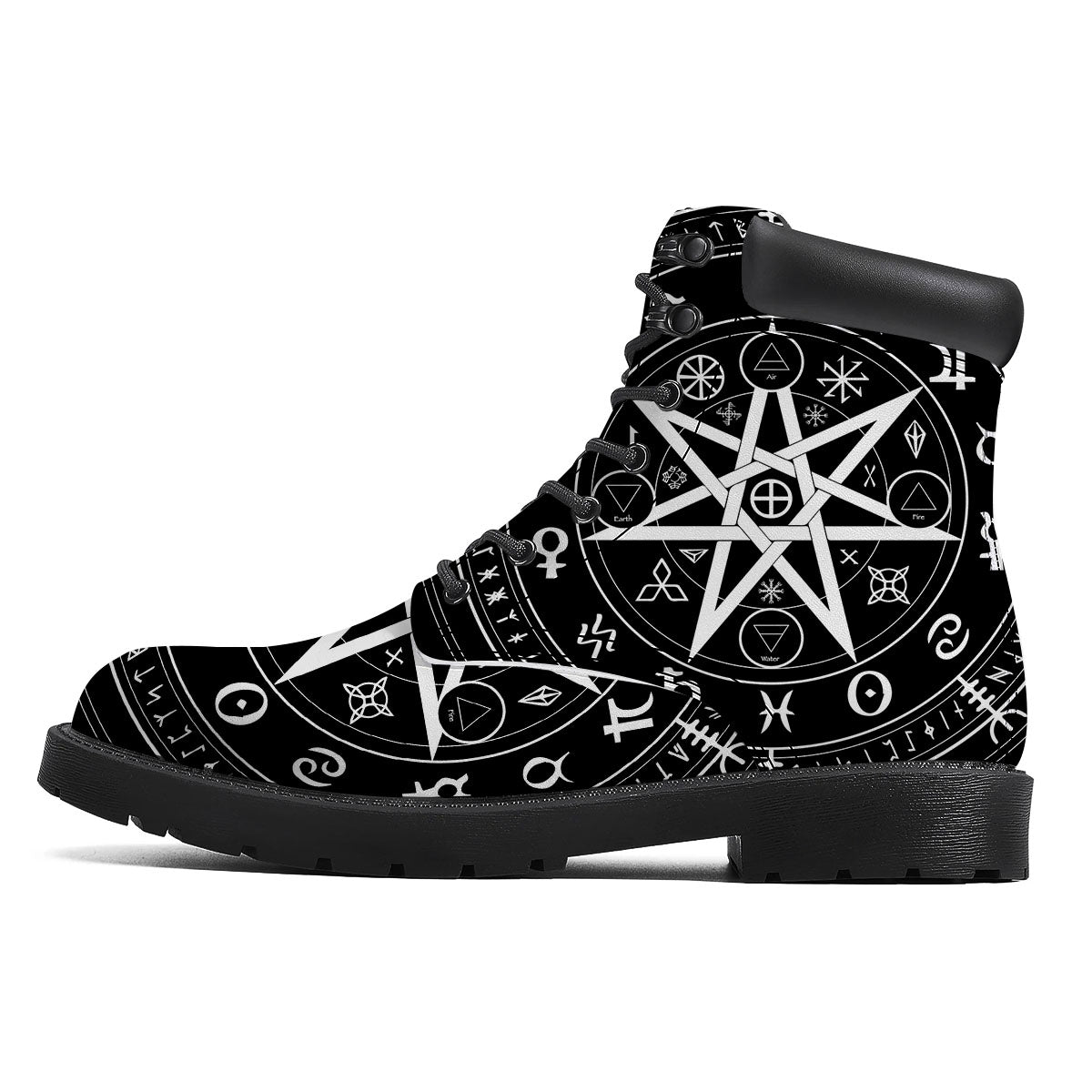 Wiccan Mystic White And Black Print Boots-grizzshop