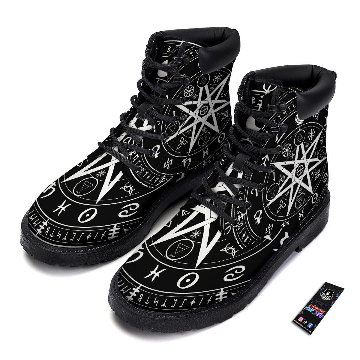 Wiccan Mystic White And Black Print Boots-grizzshop