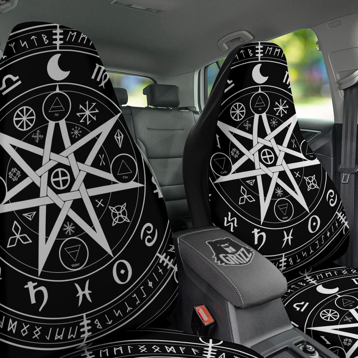 Wiccan Mystic White And Black Print Car Seat Covers-grizzshop