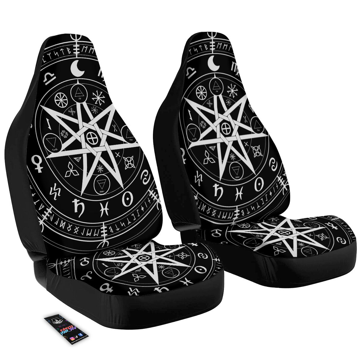 Wiccan Mystic White And Black Print Car Seat Covers-grizzshop